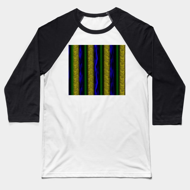 Stripes in Varied Textures Yellow Blue Green Black Baseball T-Shirt by Klssaginaw